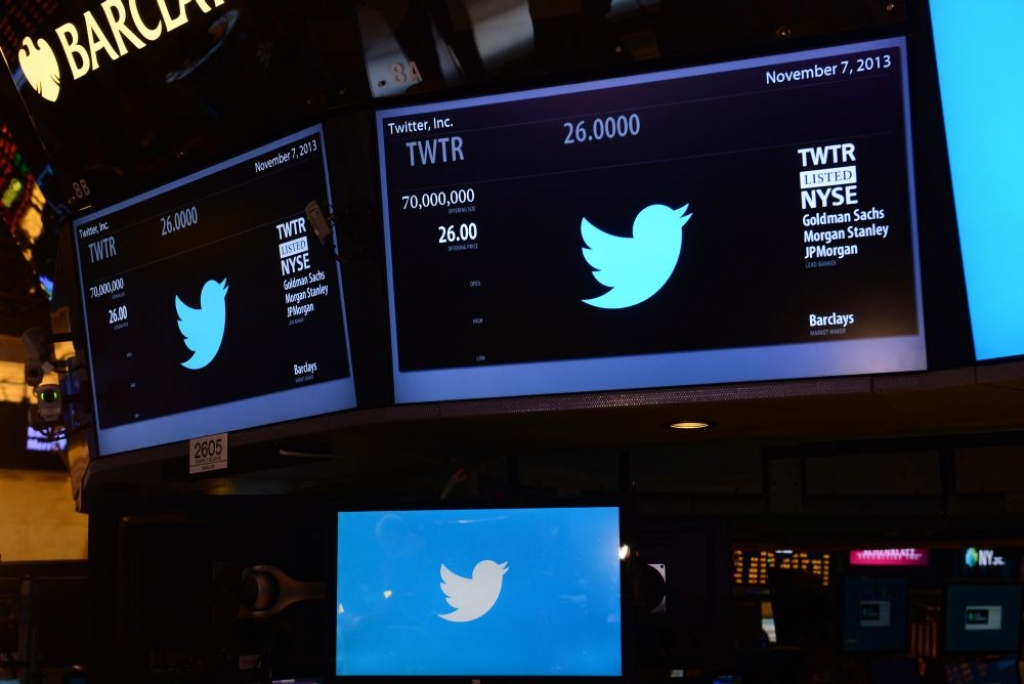 Twitter akcijas cena pirmajā tirdzniecības dienā uzlec par 90%