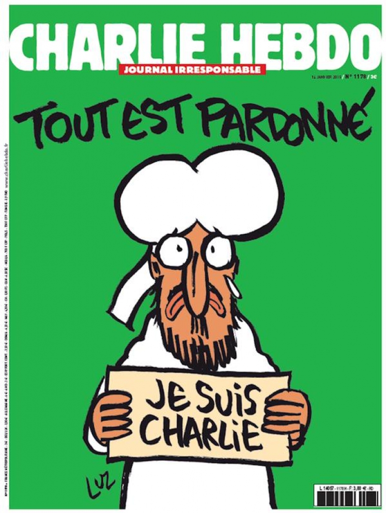 Jaunajā Charlie Hebdo numurā Muhameda karikatūra goda vietā - uz vāka