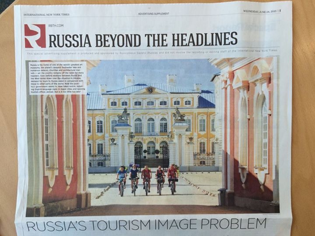 Krievijas tūrisma reklāmā laikrakstā New York Times izmantota Rundāles pils fotogrāfija
