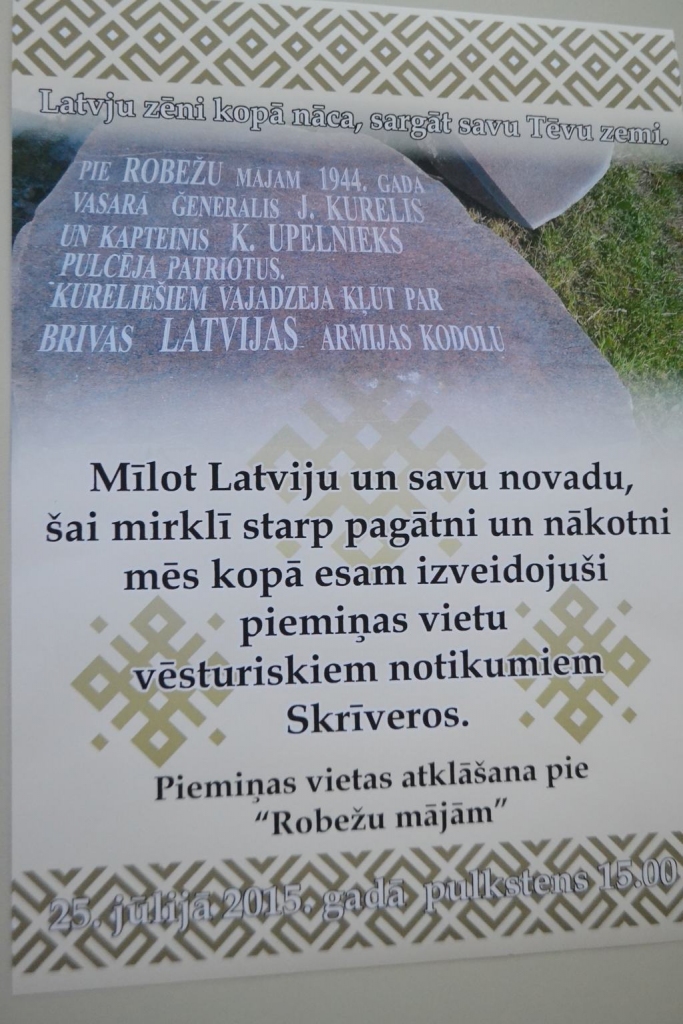 25. jūlijā Skrīveros kureliešu piemiņas akmens atklāšana