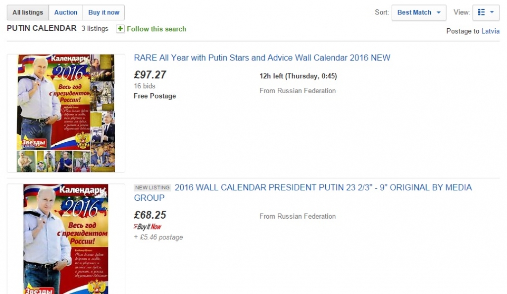 Ekskluzīvo Putina kalendāru eBay pārdod par teju 100 mārciņām