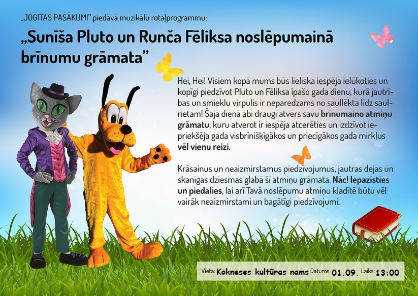 Koknesē pirmās skolas dienas burziņš ar sunīti Pluto un runci Fēliksu.