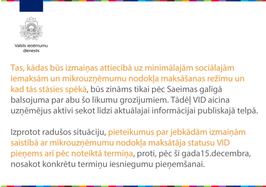 VID aicina uzņēmējus aktīvi sekot līdzi likumu grozījumiem