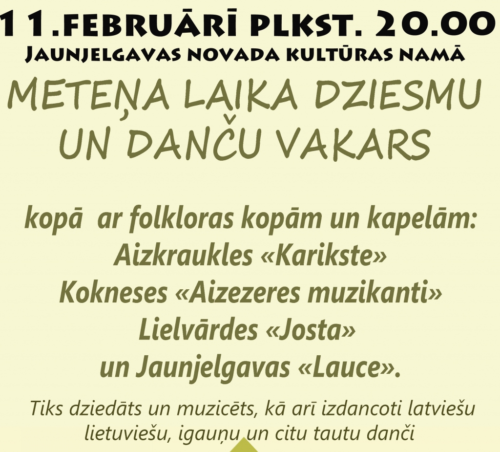 Jaunjelgavā Meteņa laika dziesmu un danču vakars