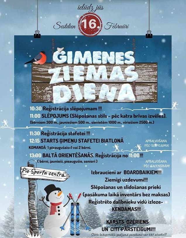 Ķersim ziemu aiz astes! Ziemas diena sestdien Aizkrauklē notiks!