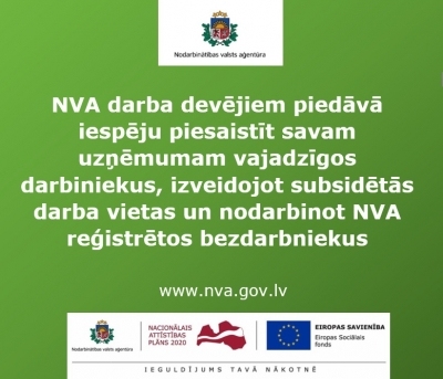 NVA Aizkraukles filiāle līdz 19. februārim pieņem darba devēju pieteikumus subsidēto darbavietu izveidei!