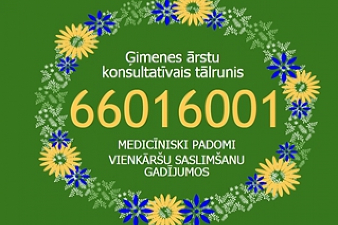 Ģimenes ārstu konsultatīvais tālrunis 66016001 turpmāk darbosies visu diennakti