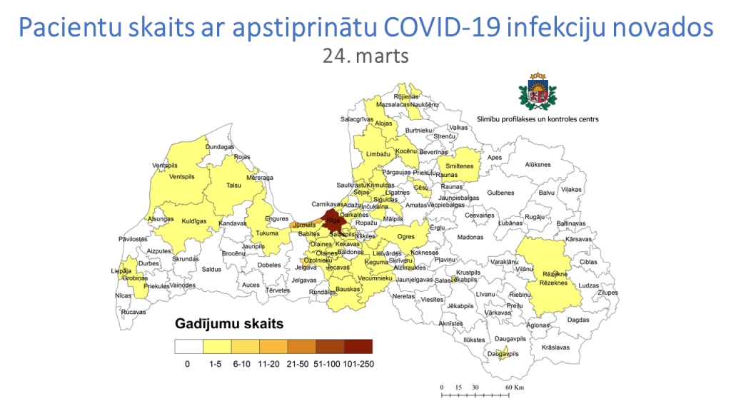 Covid-19 pacientu skaits pieaudzis līdz 221, pēdējā diennaktī konstatēti 24 saslimušie