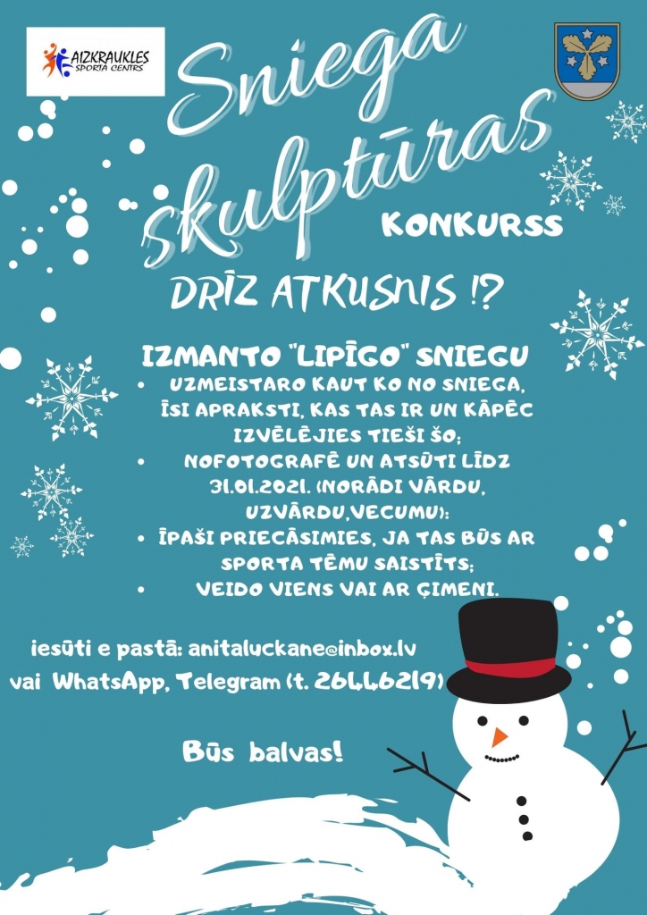 Aizkraukles sporta centrs organizē sniega skulptūru konkursu!